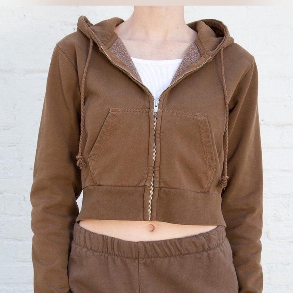 BRANDY MELVILLE BROWN ZIP UP JACKET WITH HOOD
